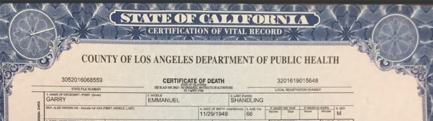 Garry Shandling Death Certificate